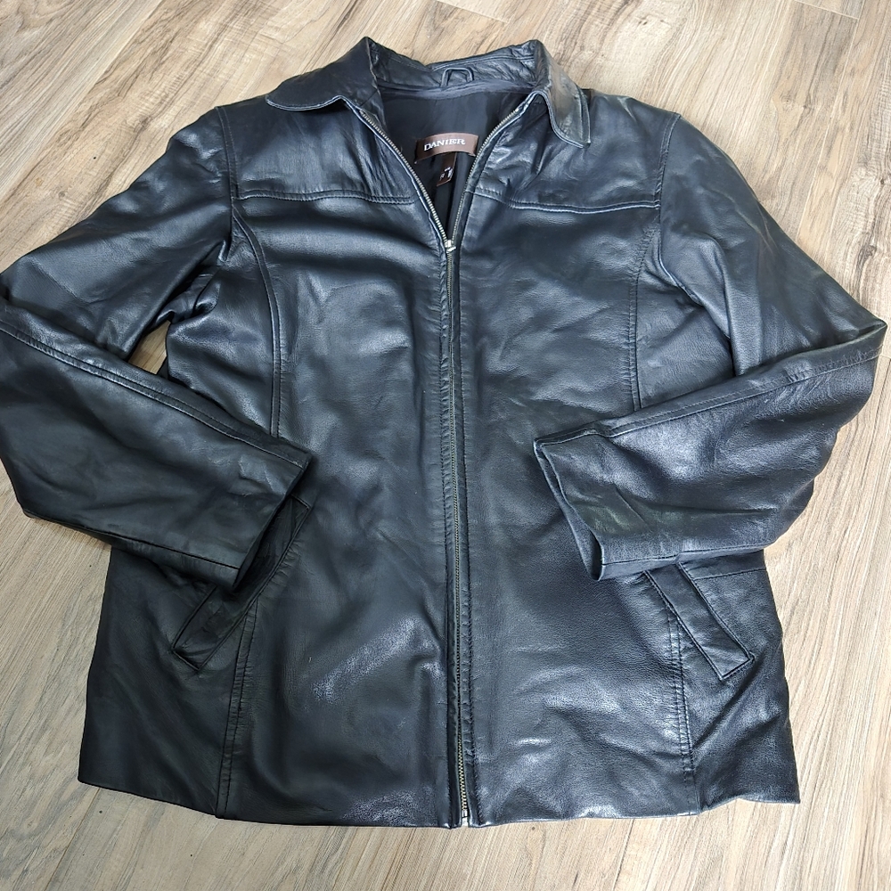 Black Leather Zip-Front Men's Jacket